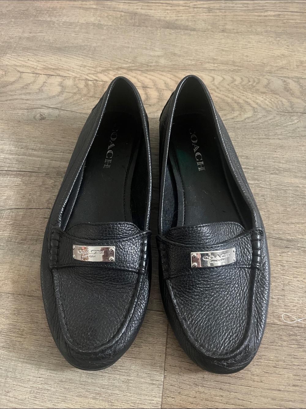 Coach Black Pebbled Leather Metal-Plate Loafers - Picture 2 of 5